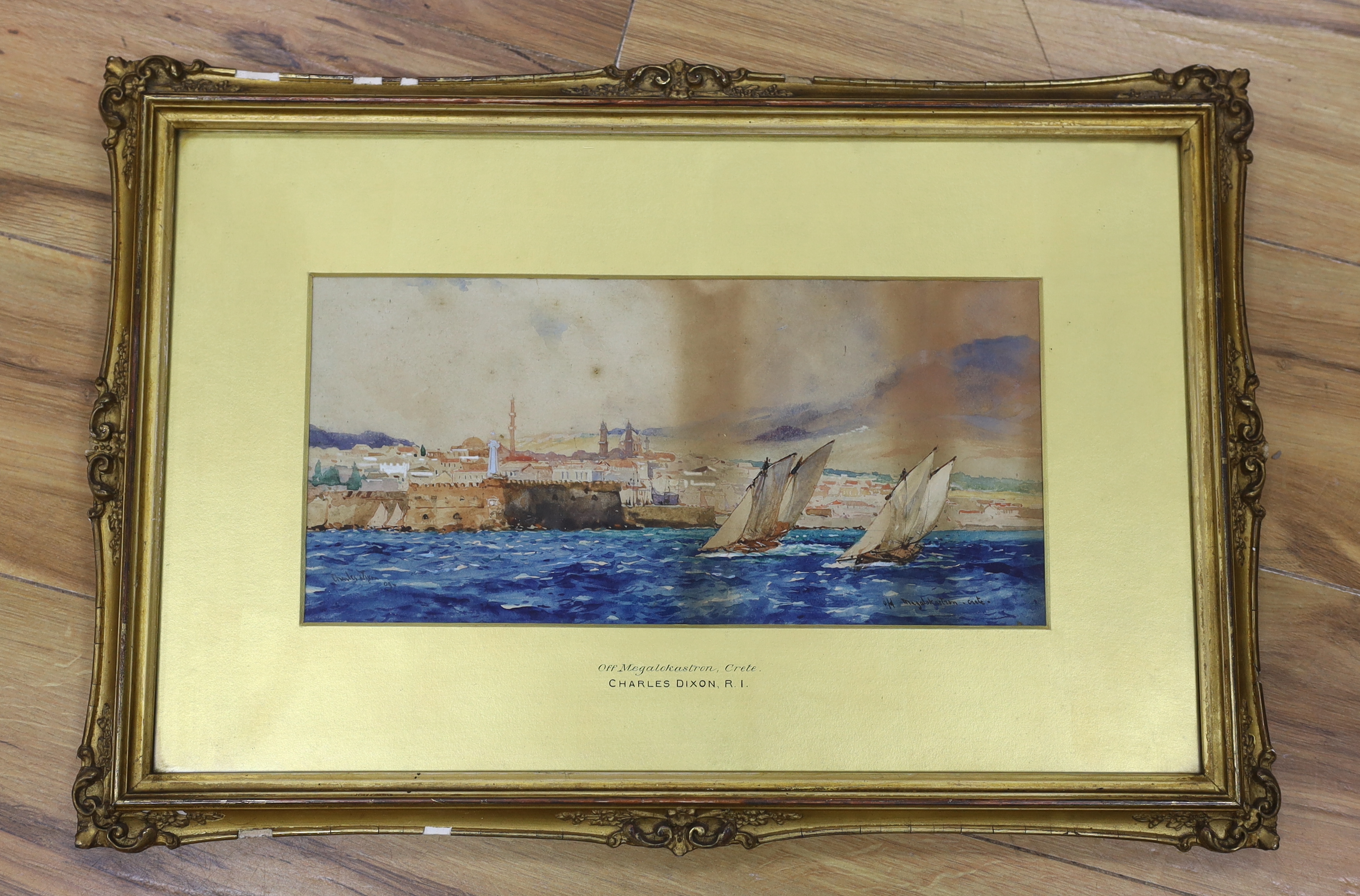 Charles Edward Dixon R.I (1872-1934), watercolour, ‘Off Megalo Kastro, Crete’, inscribed, signed and dated '09, 16.5 x 35cm